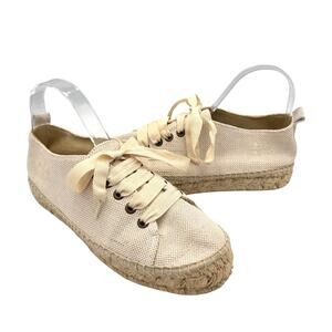 Manebi EU 39 Hampton Neutral Beige Canvas Lace Up Platform Espadrille Sneakers